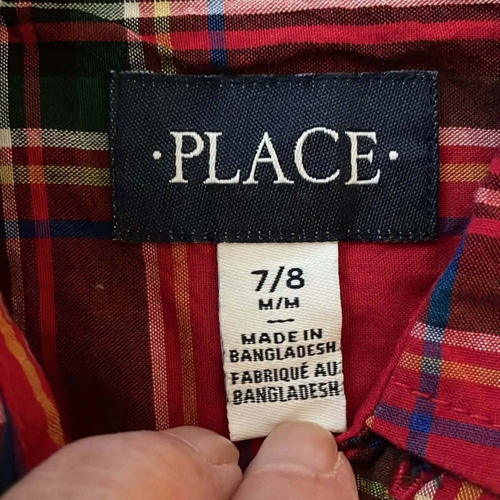 THE CHILDREN’S PLACE Plaid Button-Up Shirt, Boys Size 7/8, Red Green